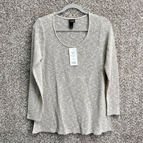 Eileen Fisher Sweater Women's S Beige Melange Linen Grain Scoop Neck Tunic NWT - Picture 1 of 6